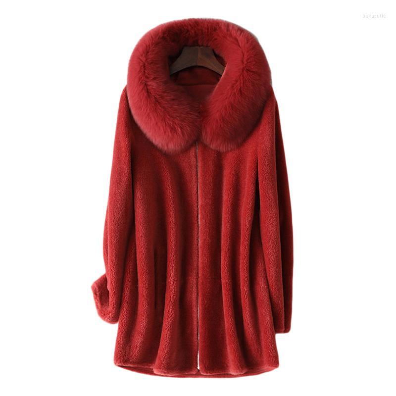 

Women's Fur Winter Women's Wool Coat Hooded Collar Long-Sleeved Zipper Soft Delicate Warm Ladies Jacket Simple Fashion Casual, Red