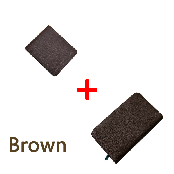 

2pcs Fashion Designers Wallet Luxury Goods Women Clutch Wallet Leather Single Zipper Wallets Lady Ladies Long And Short Brown Classical Purse