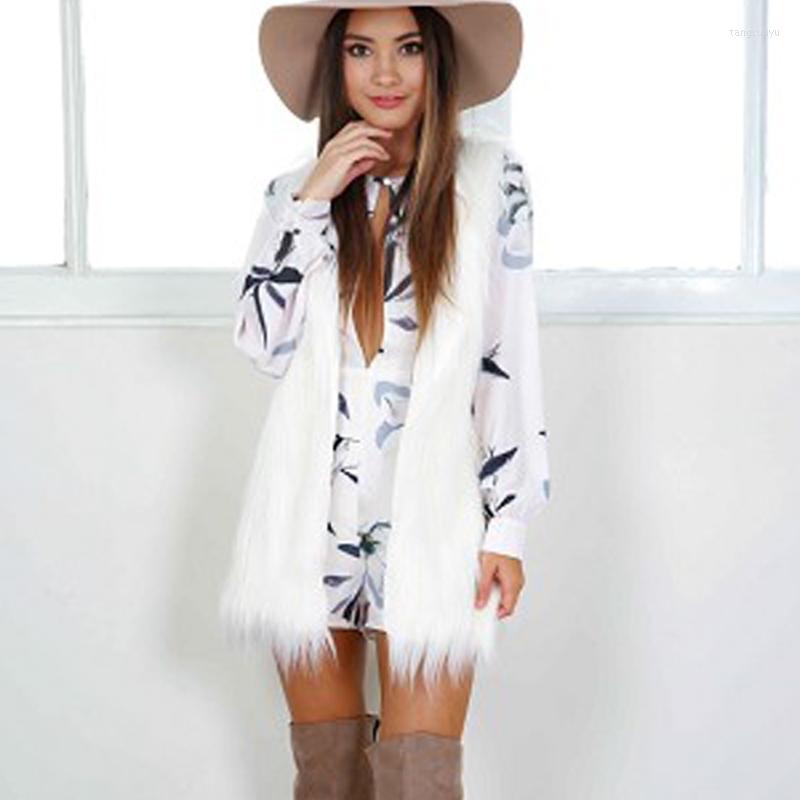 

Women' Vests Women' Elegant Office Lady Women Fashion Warm Coat Sleeveless Jacket Outwear Casual Faux Fur Waistcoat Colete Feminino, White