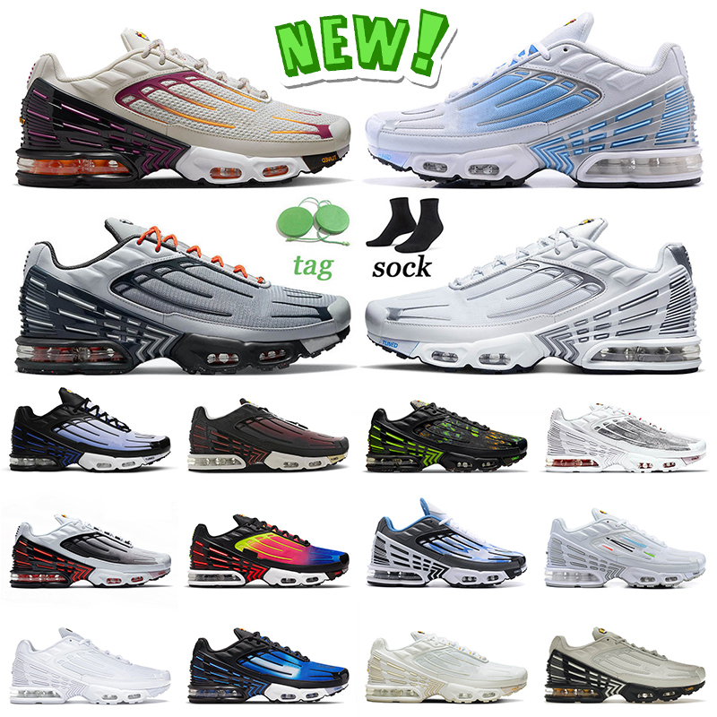 

New Fashion Tn 3 Plus Running Shoes Tuned Silver Blue Bordeaux Crater Topography Pack Rainbow Bone Black Yellow Radiant Red Mens Women Sneakers Trainers Jogging 36-46, B30 multi white 39-46