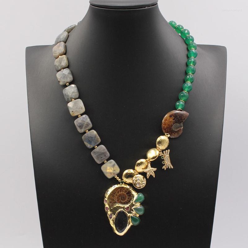 

Pendant Necklaces Jewelry Natural Green Agates Labradorite Necklace Gold Plated Agate CZ Pave For WomenPendant NecklacesPendant