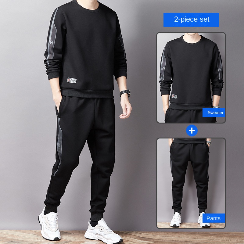 

Designer tracksuits hoodie Plus size spring and Autumn round neck men's casual suit M-3XL  5XL 6XL 7XL 8XL, Black