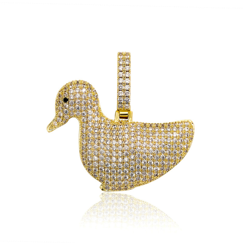 

Lovely Animal Duck Pendant Iced Out Full Diamonds Necklace Gold Silver Plated Mens Bling Jewelry Gift