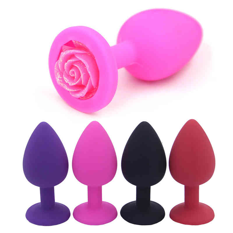 Massager Vibrator Penis Cock Silicone with Flower Jewelry Butt Plug Anal Sex Toy-image-794879417