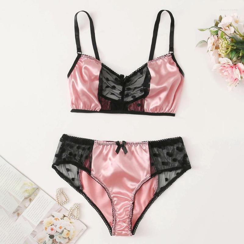 

Women's Swimwear Women's Sexy Lingerie Underwear Set Top Bra Womens Lace Silk Sleepwear Pajamas Satin Bikinis 2022 Mujer, Pink