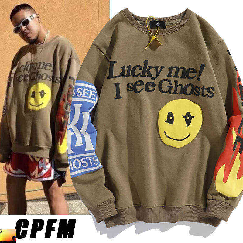 

Men's Hoodies Sweatshirts Cpfm Lucky Me I See Ghost Sweatshirt Men Women Pullover Camp Flog Fire Sweatshirts T220825, Khaki