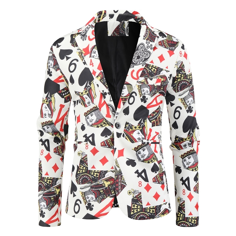 

Men's Suits Blazers Fashion Style Mens Korean Version Poker Printed Perform Blazer Vintage Blazer for Men Casual Business Party Wedding Dress 220826, Picture