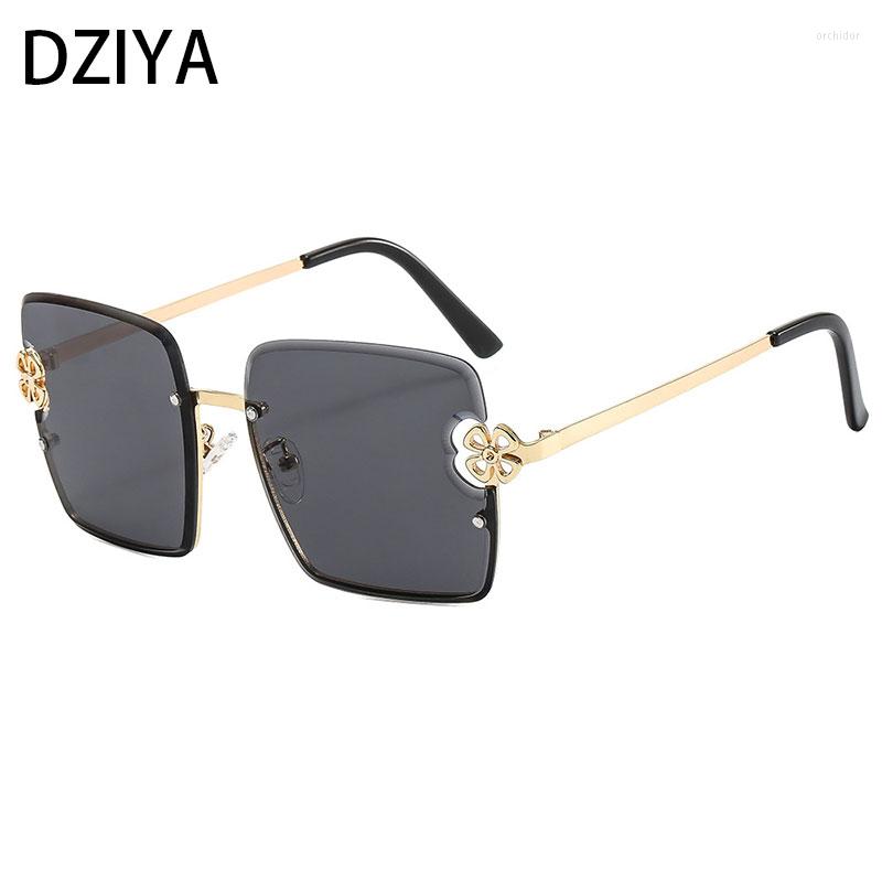 

Sunglasses Half Frame Luxury Women Flower Decorative Square Fashion UV400 Retro Glasses 60211Sunglasses