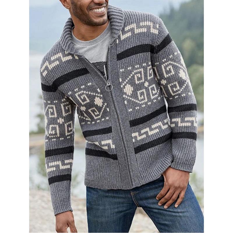 

Men' Jackets Men' Lapel Cardigan Printed Decor European And American Hand Knitting Wool Soft Stretchy Coat Loose Various Size Male Sweater LL220826, Khaki