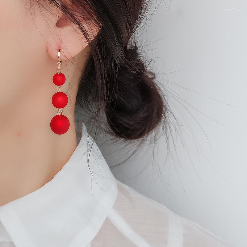 

Dangle & Chandelier Trendy Simulated Pearl Women's Long Earrings Red White Round Wedding Pendant Korean Fashion Jewelry EarringsDangle