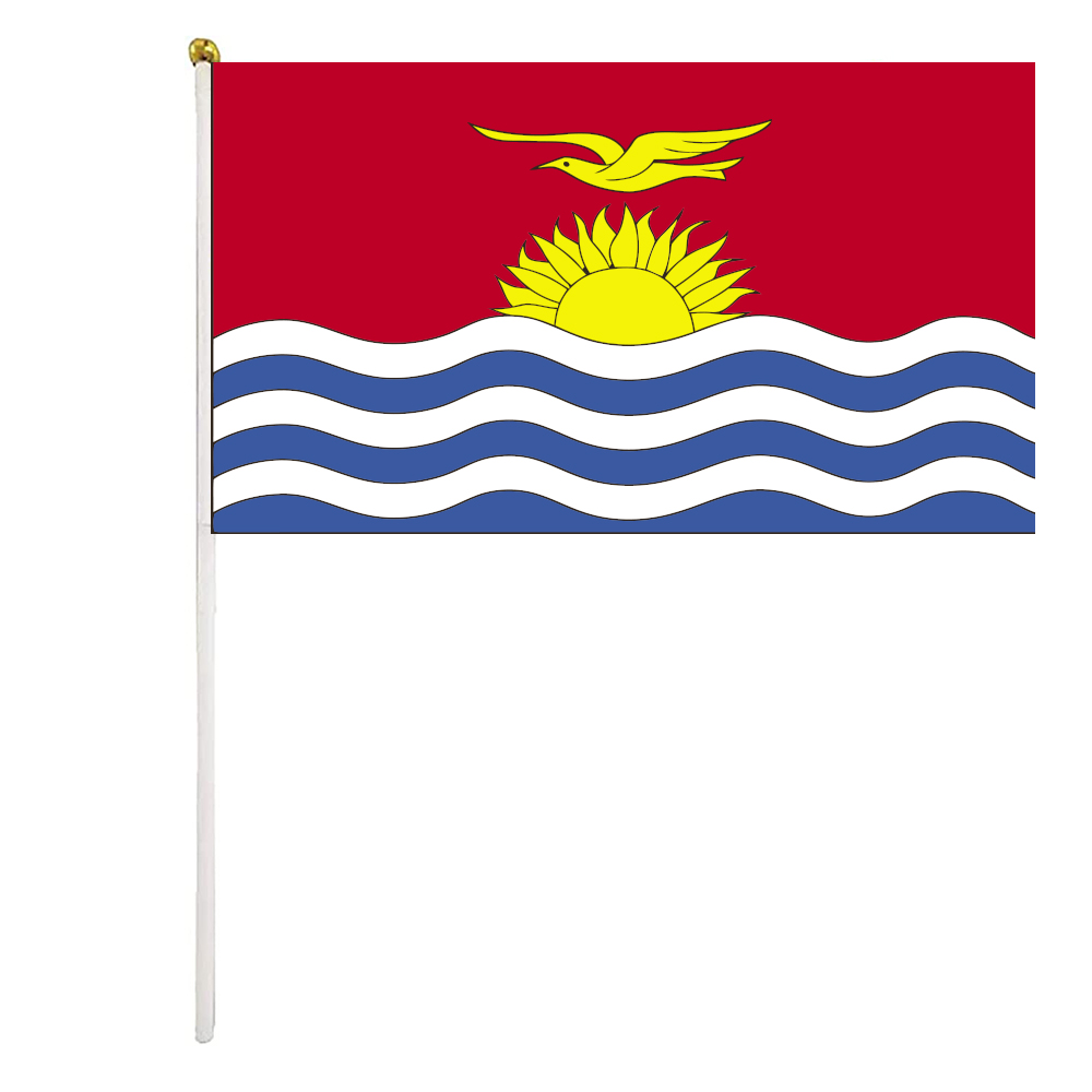 

Kiribati Hand Waving Flags 14x21 cm Polyester Country Banner With Plastic Flagpoles For Parades Sports Events Festival Celebrations