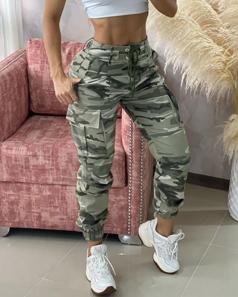 

Women' Pants Capris Spring Summer Women Camouflage Print Drawstring Pocket Design Carg 220826, Camoflage