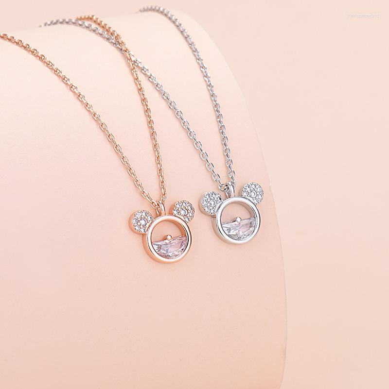 

Pendant Necklaces Imitation White Gold Cartoon Mouse Necklace Titanium Steel Chain Inlaid Crystal Fashion Trendy Women JewelryPendant