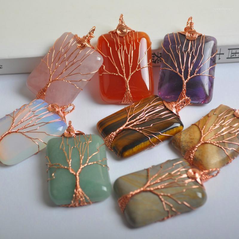 

Pendant Necklaces Natural Mixed Stone Aventurine/Tigereye/Opal/Carnelian/Stone/Quartz/Purple Crystal Handmade Wire Wrap Tree GEM JewelryPend