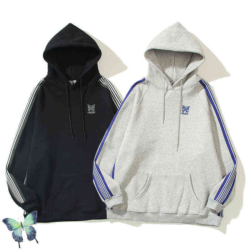 

Men's Hoodies Sweatshirts Men Women High Quality Fleece Embroidered AWGE Needles Webbing Hoodie Hooded Sweatshirts T220825, Black