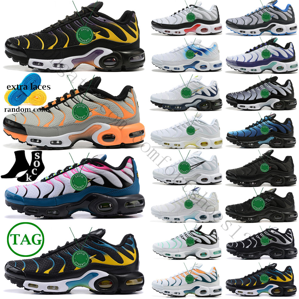 

tn plus running shoes tns mens womens Triple Black white x Hyper Jade University Blue Oreo Wild Prints Sky Psychic Grape men women trainers outdoor sports sneakers, Box