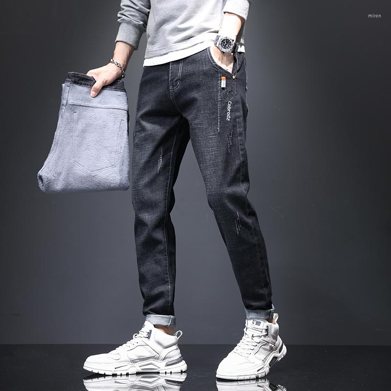 

Men's Jeans Korean Style Winter Men Black Slim Fit Stretch Thick Velvet Pants Warm Casual Fleece Trousers MaleMen's, 606r