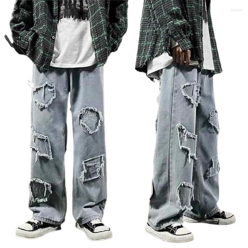 

Men's Jeans Men's Retro Big Hole Loose Pocket Straight Pants, Blue