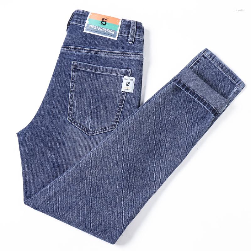 

Men's Jeans Autumn Youth Vitality Style Student Men's Cotton Stretch Tapered Denim Classic Badge Fashion Midweight Slim Trousers, Blue