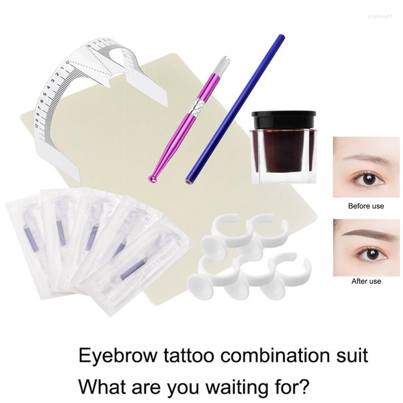 

Tattoo Guns Kits Manual Pen Fake Skin Needle Ink Ring Ruler Eyebrow 1 Set Makeup Microblading Beginners Body Art