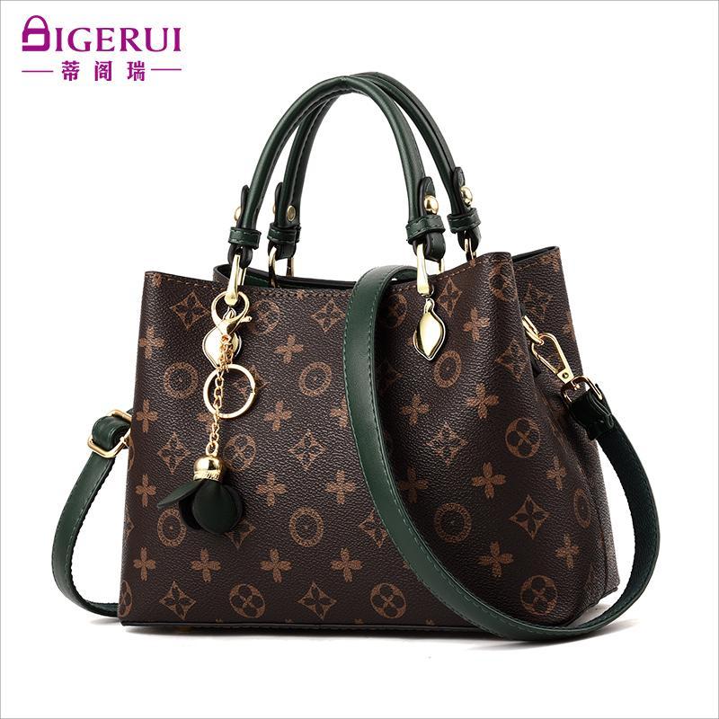 

Ladies bag 202 new large capacity PVC mother handbag old flower messenger bag Designers Luxury Handbags, Black