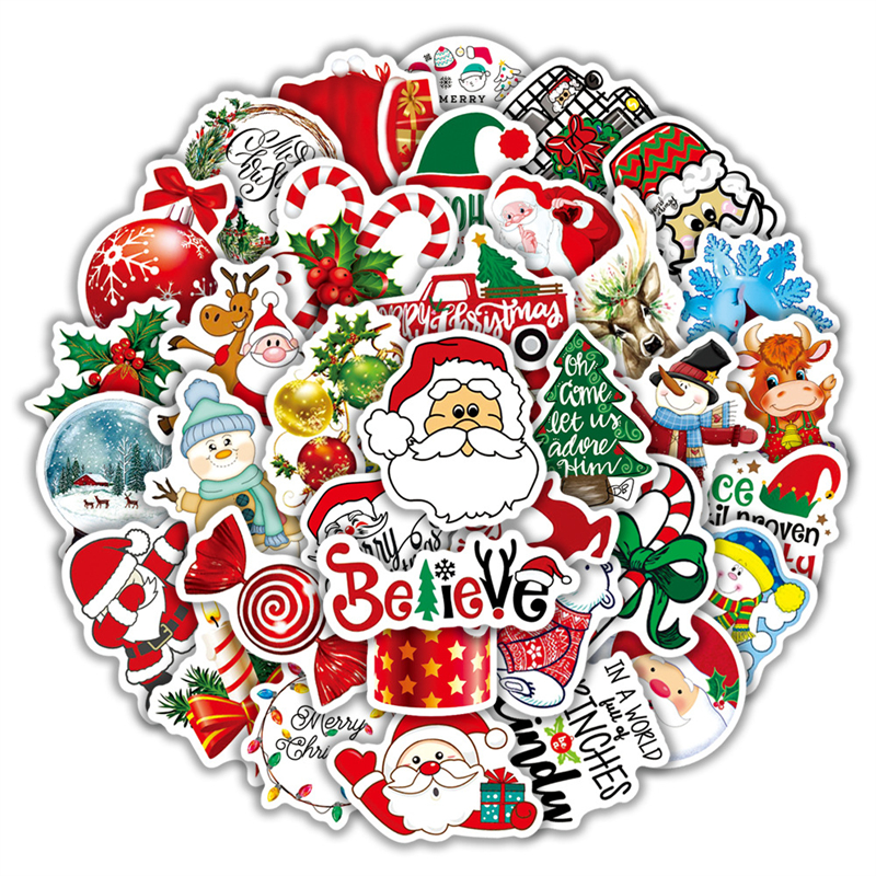 

50pcs Christmas sticker Pack for Water Bottle Laptop Skateboard Motorcycle Waterproof Decals, Multi colors