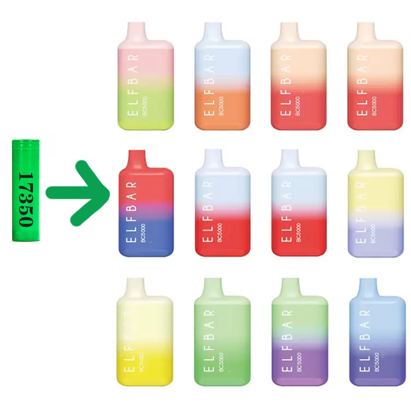 

17350 Battery ELF BAR BC5000 PUFFS with Mesh Coil 13ML Pre-filled Cartridge Vaporizer Pods Rechargeable 650mAh 24 Colors