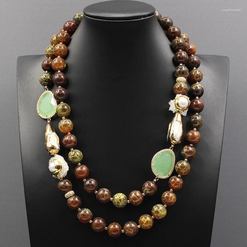 

Pendant Necklaces Jewelry 2 Strands White Keshi Pearl Round Fire Agate Green Crystal Gold Plated Quartz Druzy Choker Necklace 21" For W
