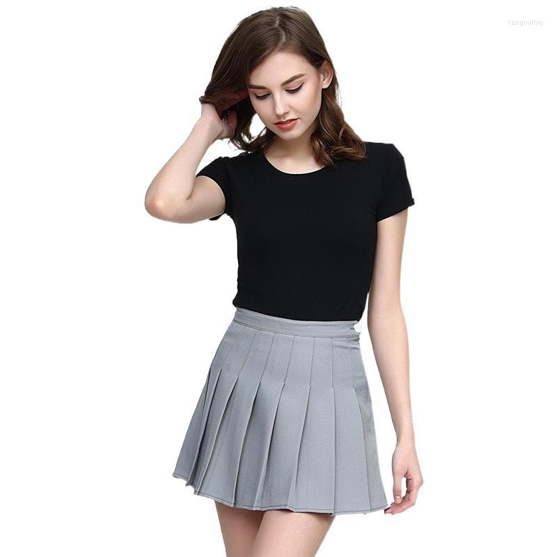 

Skirts Summer Women High-waist All Match College Style A-line Pleated Half Short Skirt Solid Tennis Colthing Zipper Button Sweet, Pink