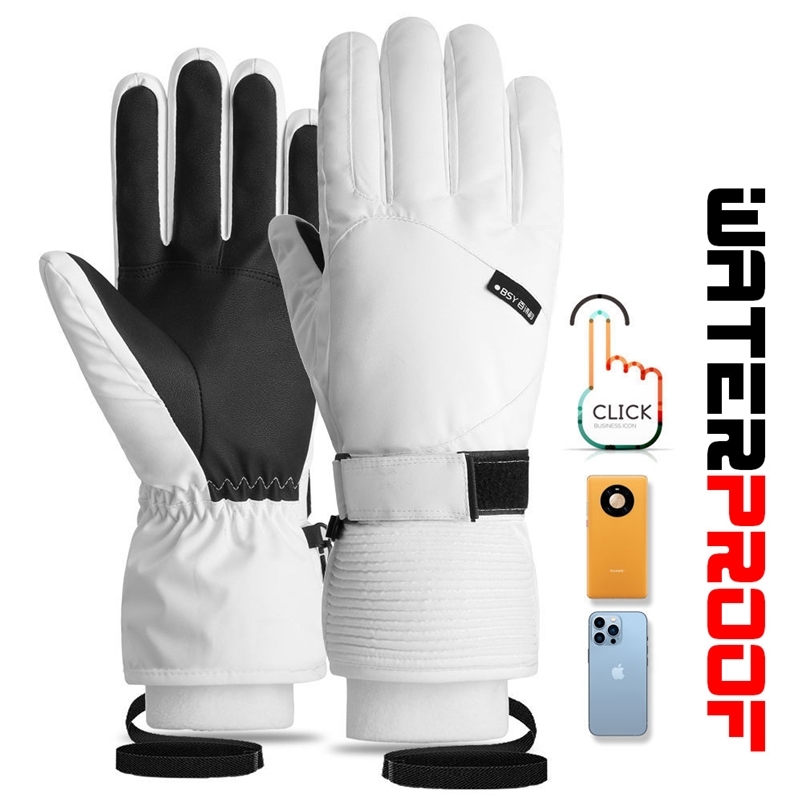 

Ski Gloves Men Women Ski Gloves Winter Warm Windproof Waterproof TouchScreen Fleece Nonsli 220811, White