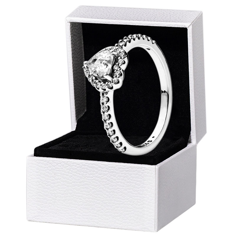 

Authentic 925 Sterling Silver Elevated Heart Rings Original box for Pandora Rose gold Women Wedding Gift Love hearts Ring