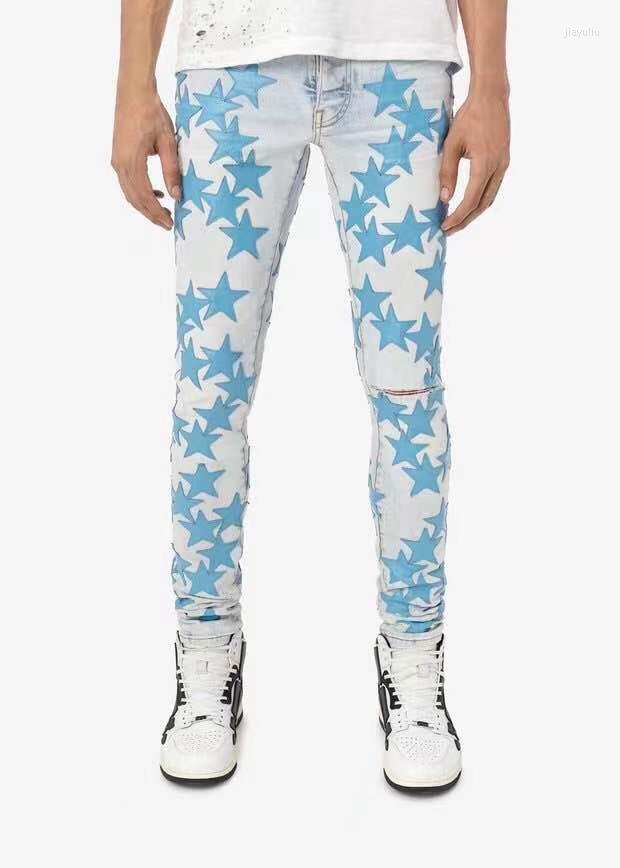 

Men's Jeans Discount Rollback Men All Over Stars Distressed Skinny Lt Blue, As pic