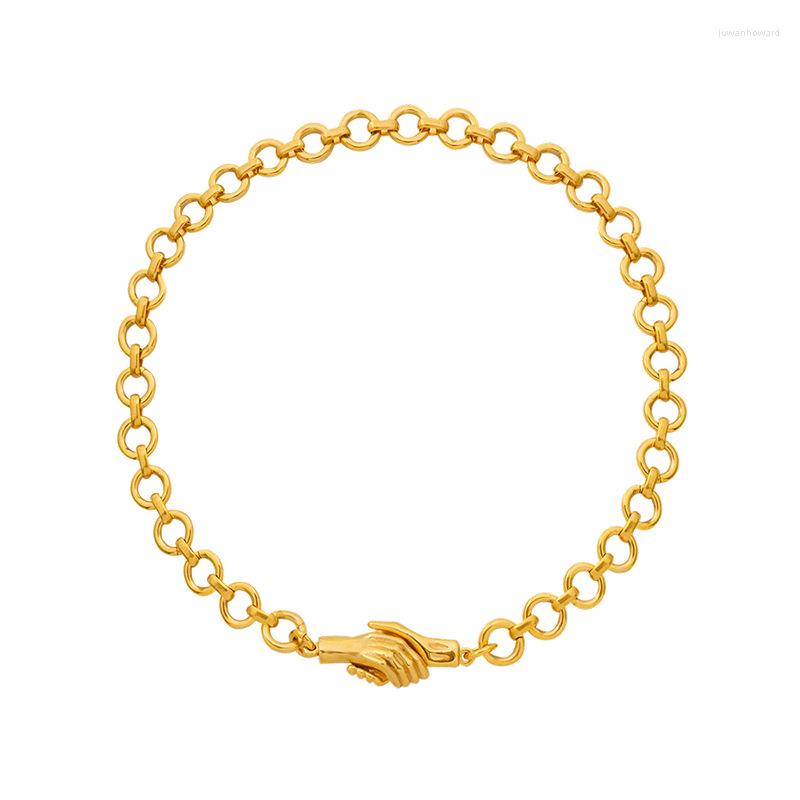 

Pendant Necklaces Genuine Magnetic Handshake Necklace Gold Plated Choker Bracelet Jewelry Sets Friendly Personalized Hiphop Metal Steel Ring