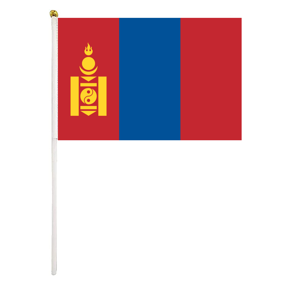 

Mongolia Hand Waving Flags 14x21 cm Polyester Country Banner With Plastic Flagpoles For Parades Sports Events Festival Celebrations