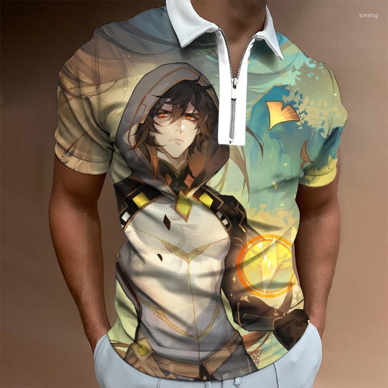 

Men' Polos Summer Men' Clothing Shirts Tshirt 3D Genshin Anime Print Breathable Casual Short-Sleeved Tops T Shirt For ManMen, 27