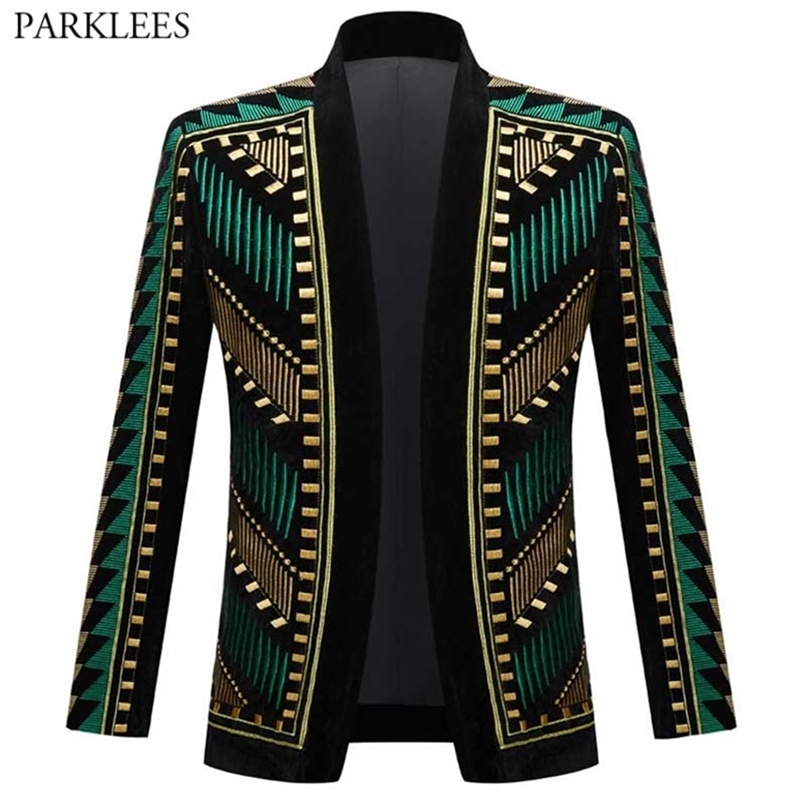 

Men's Suits Blazers Luxury African Embroidery Cardigan Blazer Jacket Men Shawl Lapel Slim Fit Striped Suit Jacktes Male Party Prom Wedding Costumes 220826, Pattern 4