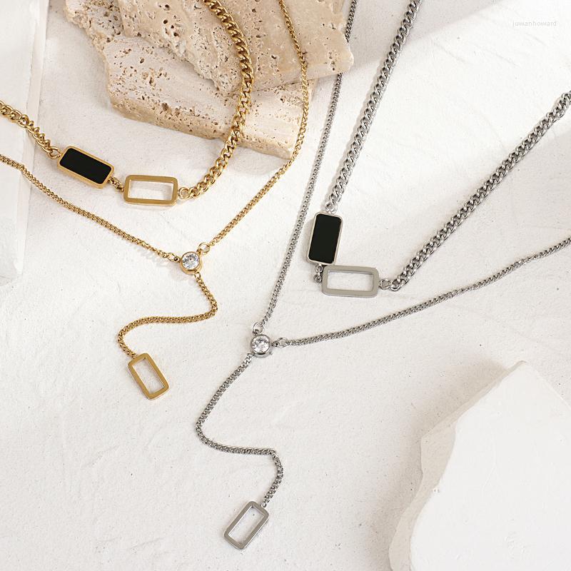 

Pendant Necklaces Flashbuy Trendy Black Enamel Zircon Long Chain Necklace For Women Gold Color Stainless Steel JewelryPendant