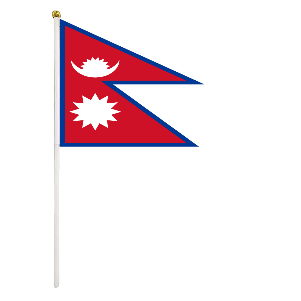 

Nepal Hand Waving Flags 14x21 cm Polyester Country Banner With Plastic Flagpoles For Parades Sports Events Festival Celebrations