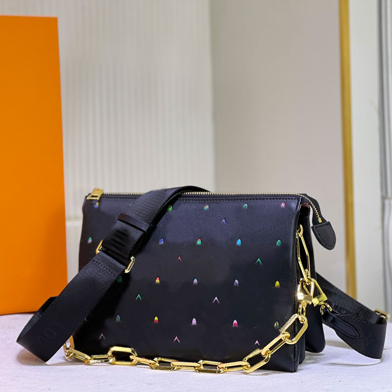 

Handbag Women Clutch Bag Chain Crossbody Bags Embossed Sheep Leather Wide Shoulder Belt Zipper Pocket Color Lettering Quality Gold Hardware