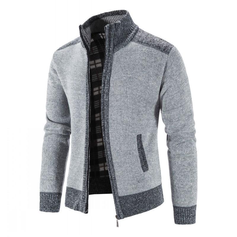 

Men's Jackets Men's Sweater Coat Fashion Patchwork Cardigan Men Knitted Sweater Jacket Slim Fit Stand Collar Thick Warm Cardigan Coats Men LL220826, Xl