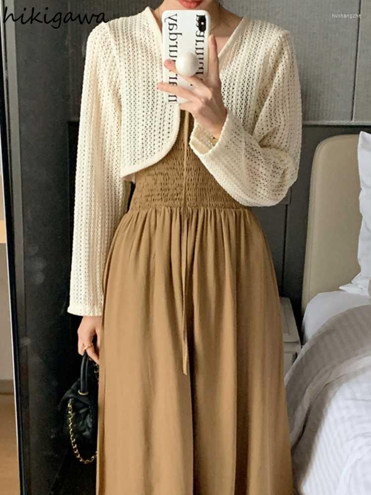 

Work Dresses Korean Suit Fashion 2 Piece Set Women Lace Up Cropped Tops Slim Waist Sling Folds Dress Elegant Vintage OutfitsWork, Green sets