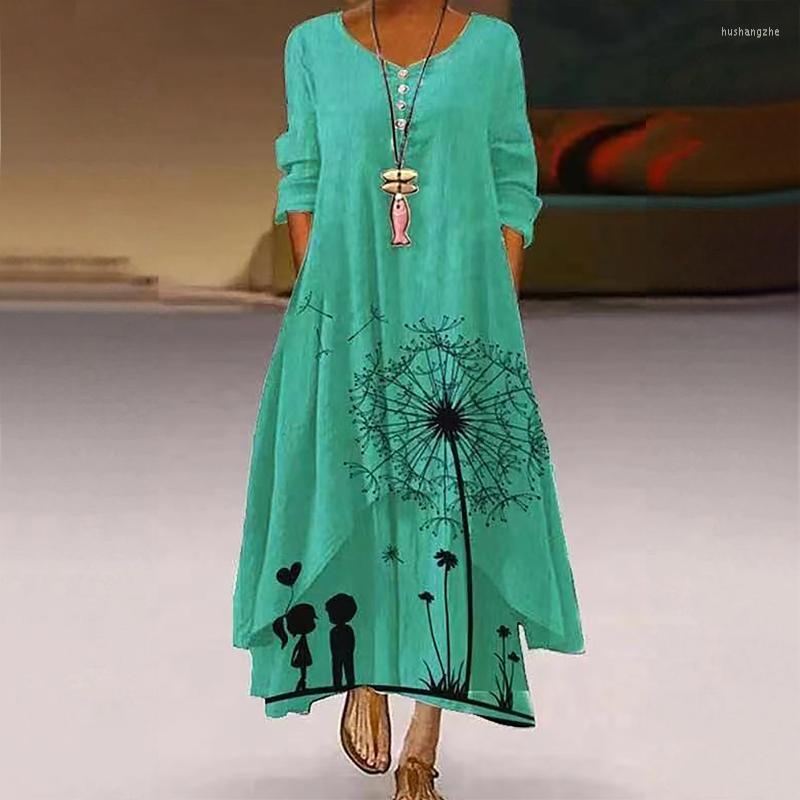 

Casual Dresses Long Sleeve Maxi Dress For Women Asymmetrical Hem Button Down V Neck Flowy A Line Swing SundressCasual, Green