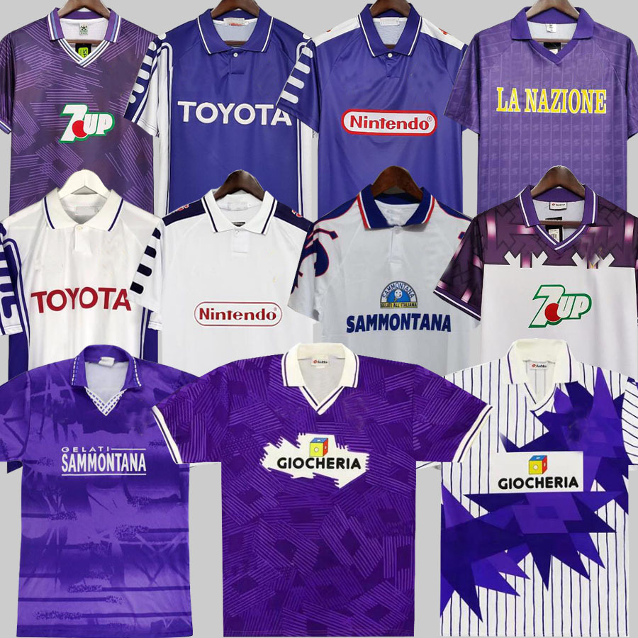 

Fiorentina Retro Soccer Jerseys 89 90 91 92 93 94 95 96 97 98 99 00 Florence Vintage Home away Football Shirt Camisas de Futebol EDMUNDO BATISTUTA RUI COSTA, 91/92 away