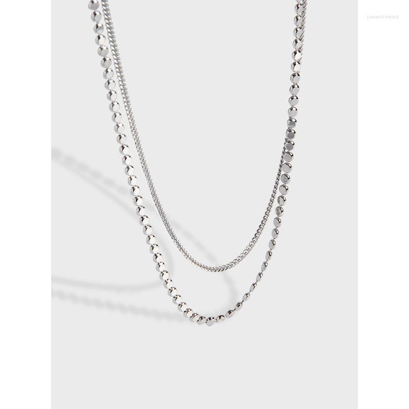 

Chains Korean Ins Niche Design Light Luxury Simple Temperament Flat Beads Double S925 Sterling Silver Necklace Women's Neck ChainChains