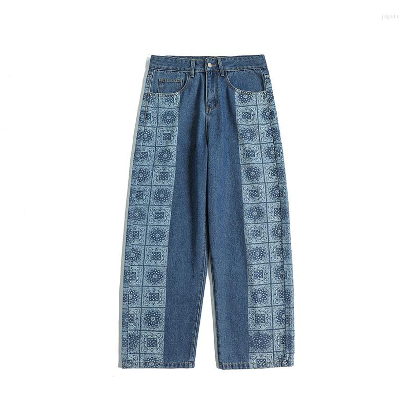 

Men' Jeans Printed 2022 Men' Spring Ins Trend Elastic Waist Korean Trousers Casual Loose Wide-Leg Pants Autumn Blue Black