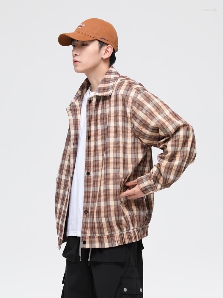

Men's Jackets Spring Plaid Blouses Male High Quality Korean Fashions Button Up Shirts Long Sleeve Vintage Man Clothing Casual, Yellow