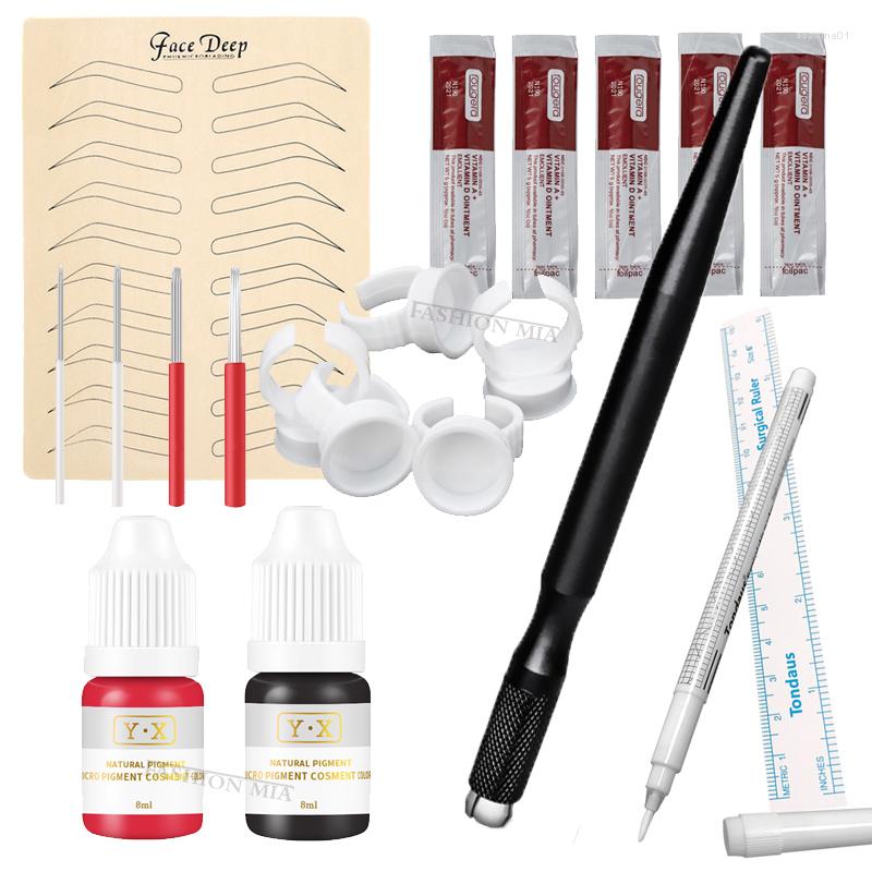 

Tattoo Guns Kits 3D Eyebrow Microblading Needle Blades Set Pigment Practice Kit Rings Permanent Makeup Pen Tools
