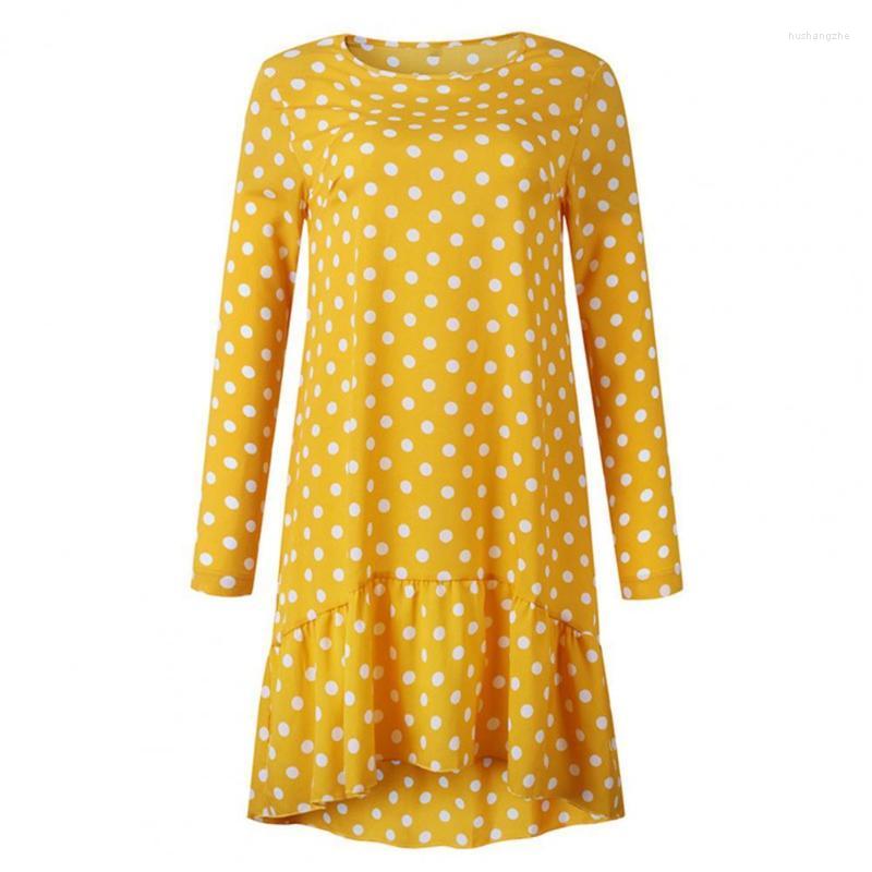 

Casual Dresses Spring Summer Street Sexy Women Fashion Polka Dot Print Long Sleeve Irregular Ruffle Hem Mini Loose Dress Party, Auburn
