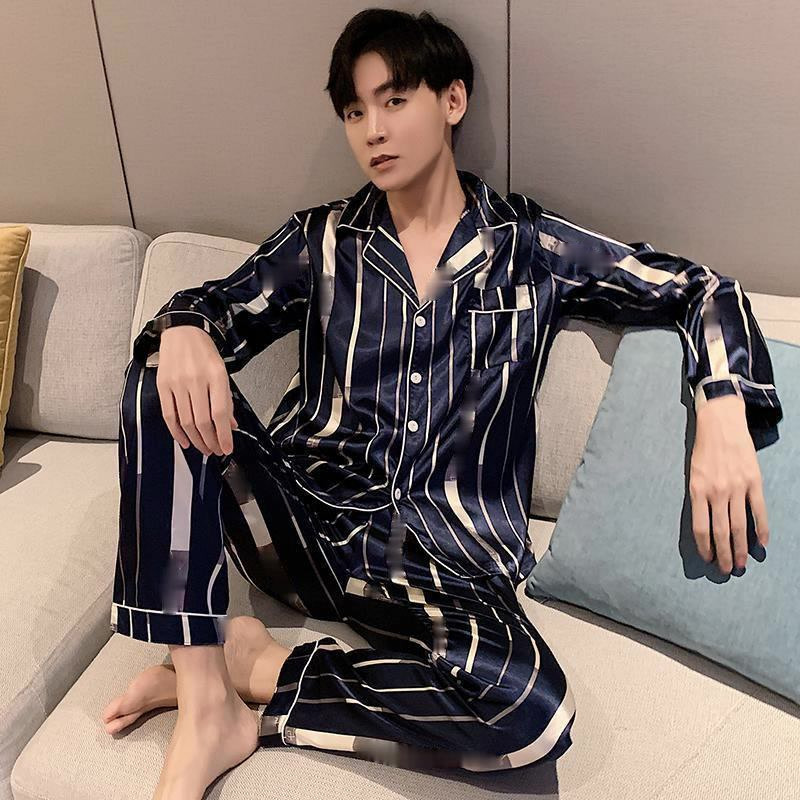 

Mens Sleepwear Men Comfortable Pyjamas Set 3XL 4XL 5XL Long Sleeve Casual Home Wear Spring Autumn Silk Boy Pajama s Leisure 220826, C hs 7240