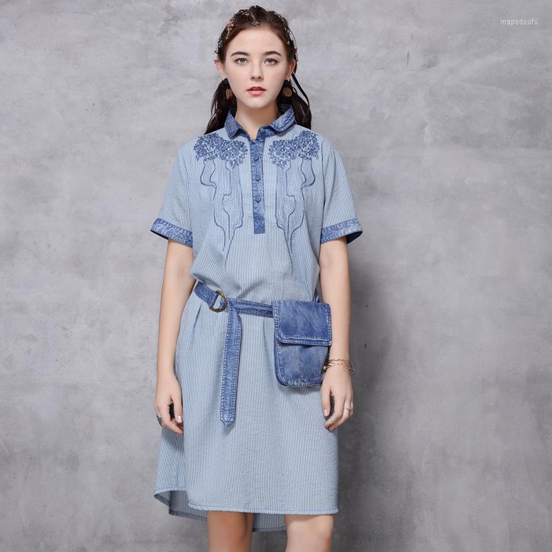 

Casual Dresses Original Women's 2022 Summer Cotton Stripe Loose Large Dress Retro Embroidery A82212, See chart